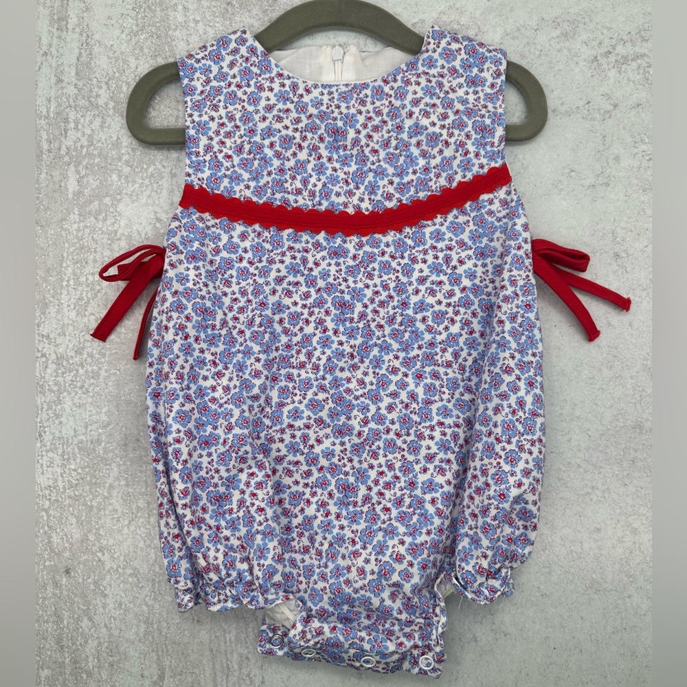 Smockingbird Floral Sleeveless Bubble Sun Suit Patriotic Colors 18 months